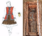 Акварельная реконструкция одежды женщины из погребения Елечей I (Мегино-Кангаласский район), 2009.