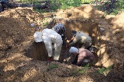 Excavations of burial of the elderly woman At-Daban IX in Khangalassky region, 2016